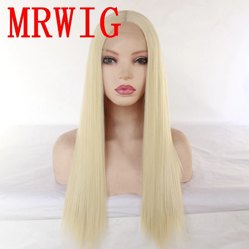 MRWIG длинные светлые 20 дюймов 150% плотность шелковистые прямые синтетические передние кружевные парики термостойкие волокна