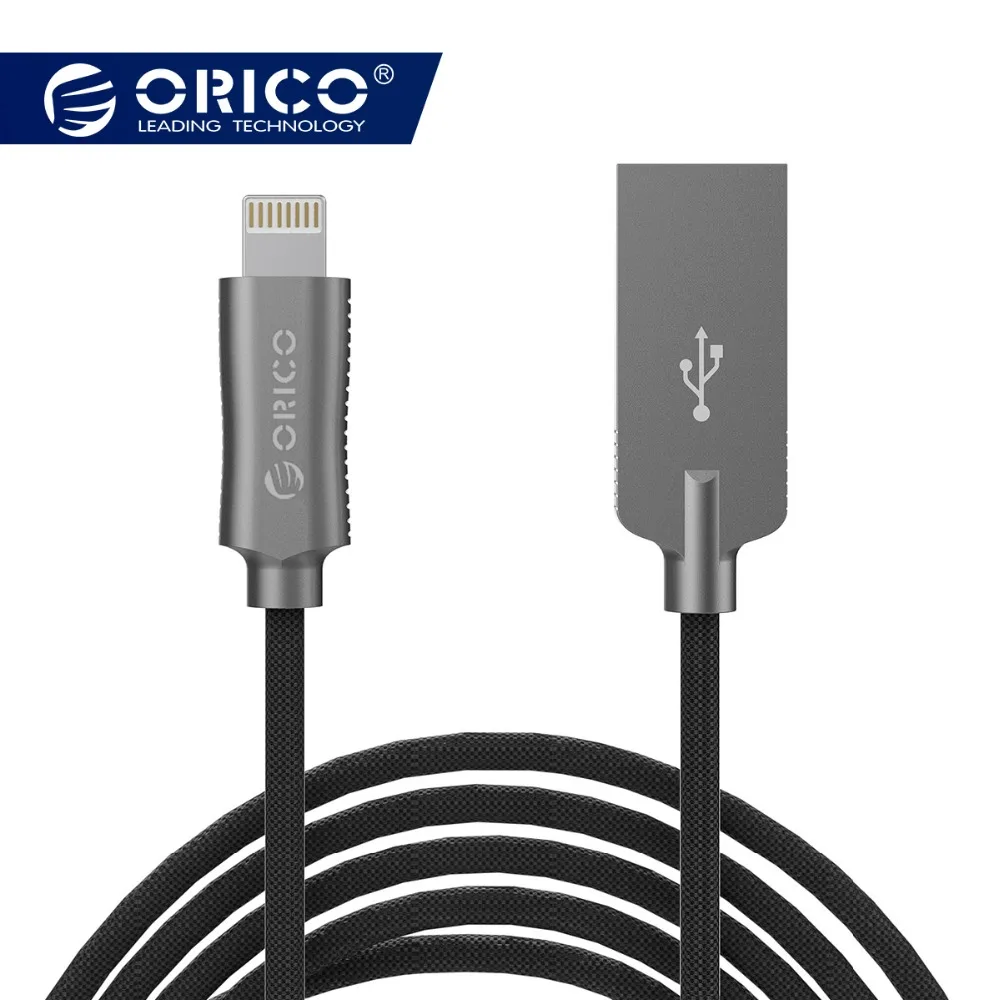 

ORICO Zinc Alloy Lighting to USB Cable for iPhone iPad iPod 2.4A USB2.0 Charging Data Sync Cord for Apple Devices 1 Meter
