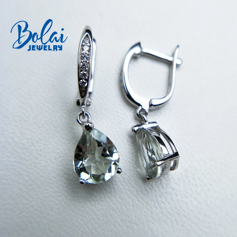 Bolaijewelry, натуральный зеленый аметист, маленькие серьги, 925 пробы, хорошее ювелирное изделие для девочек, праздничная одежда, ЛУЧШАЯ ПОДАРОЧНАЯ КОРОБКА