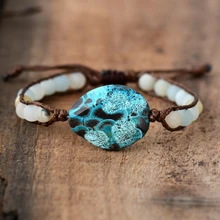 Браслеты из натуральных камней матовый Амазонит Плетеный, с бусинами браслет Уникальный ручной работы этнические Brcelets дропшиппинг ювелирные изделия