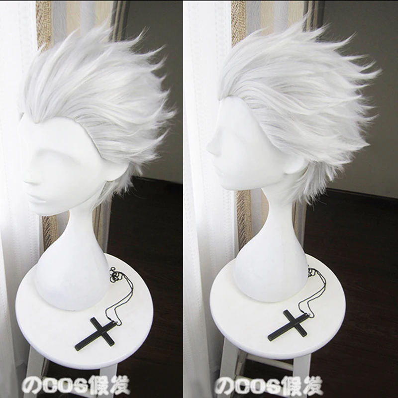 

New Game Devil May Cry 5 Vergil Cosplay Wig Silver Slicked-back Hair Synthetic Wigs Halloween Costume Party Wigs + Wig Cap