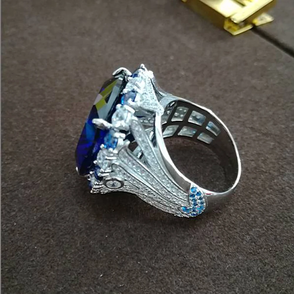 Qi Xuan_Fashion Jewelry_Blue Stone простая элегантная женская Rings_S925 однотонная Серебряная