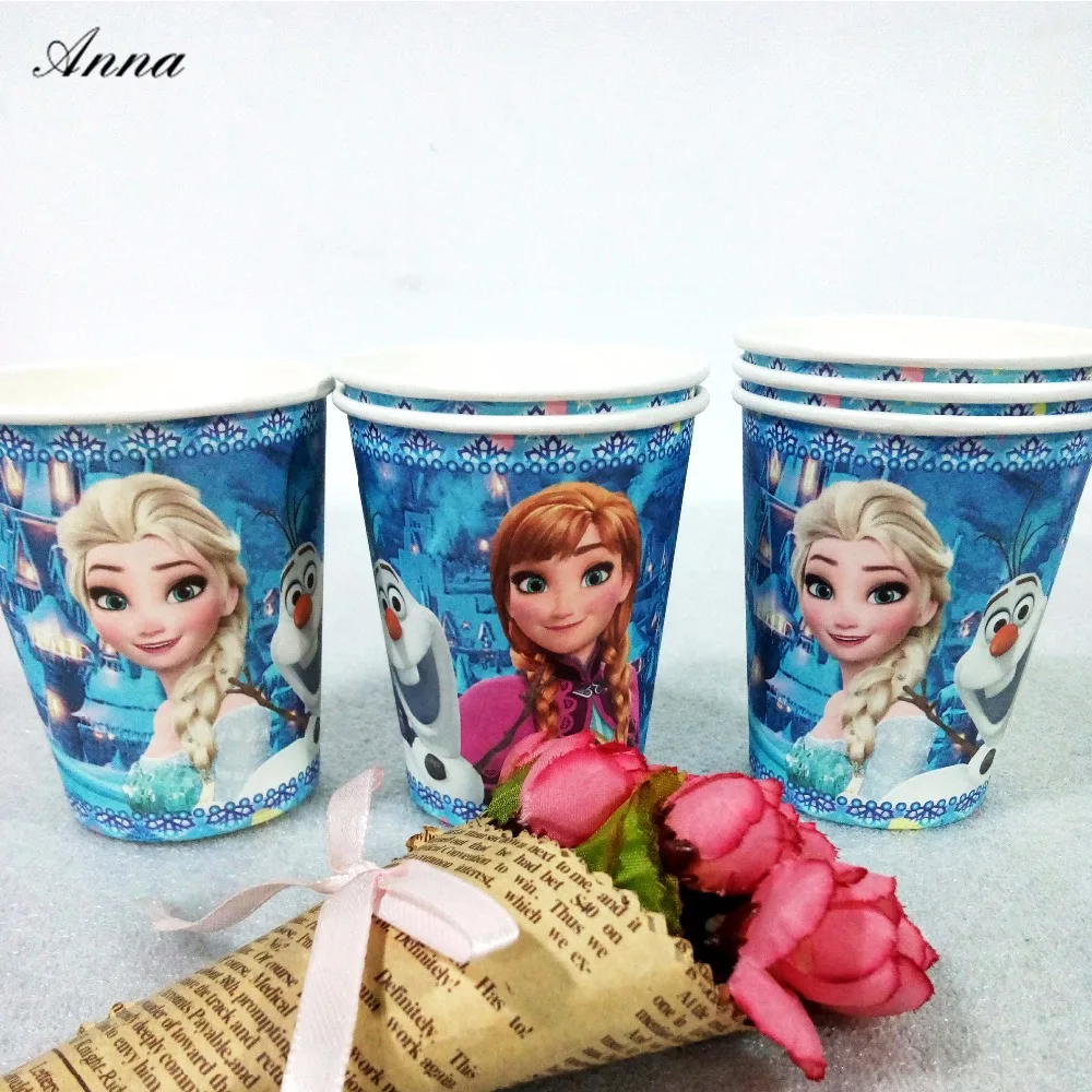 

6pcs/bag Frozen Anna And Elsa Party Decoration Disposable Tableware Paper Cups Cartoon Pattern Kids Party Supplies