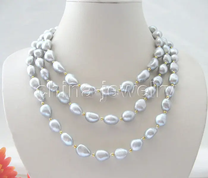 

HOT## Wholesale > 50" 12-16mm gray baroque freshwater pearl necklace
