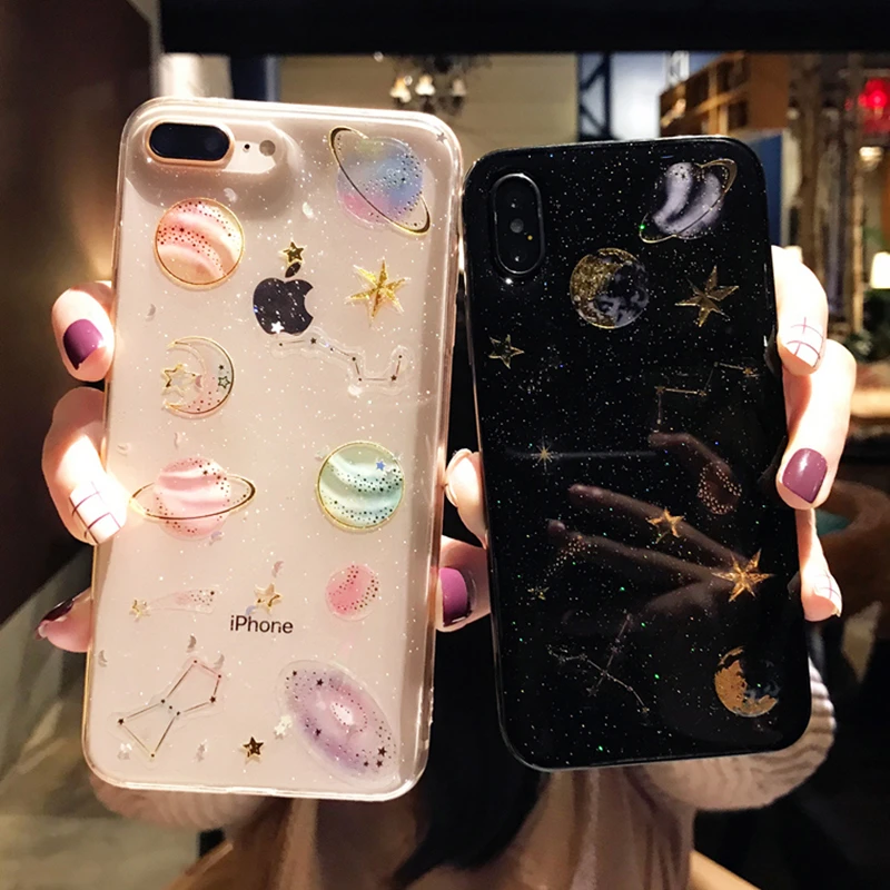 Aoweziic Flicker sky transparent For iPhone X XS MAX XR black mobile phone shell 6S silica gel edge 7plus girl 8plus wrestling