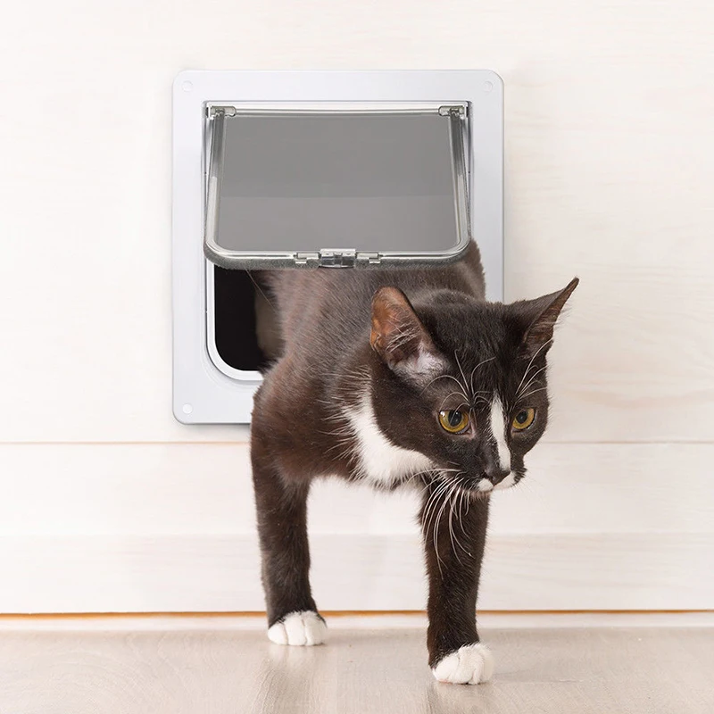 

Small Pet Cat Dog Gate ABS Plastic 4 Way Lockable Dog Cat Kitten Door Security Flap Door Dog cat companion door Pet Supplies