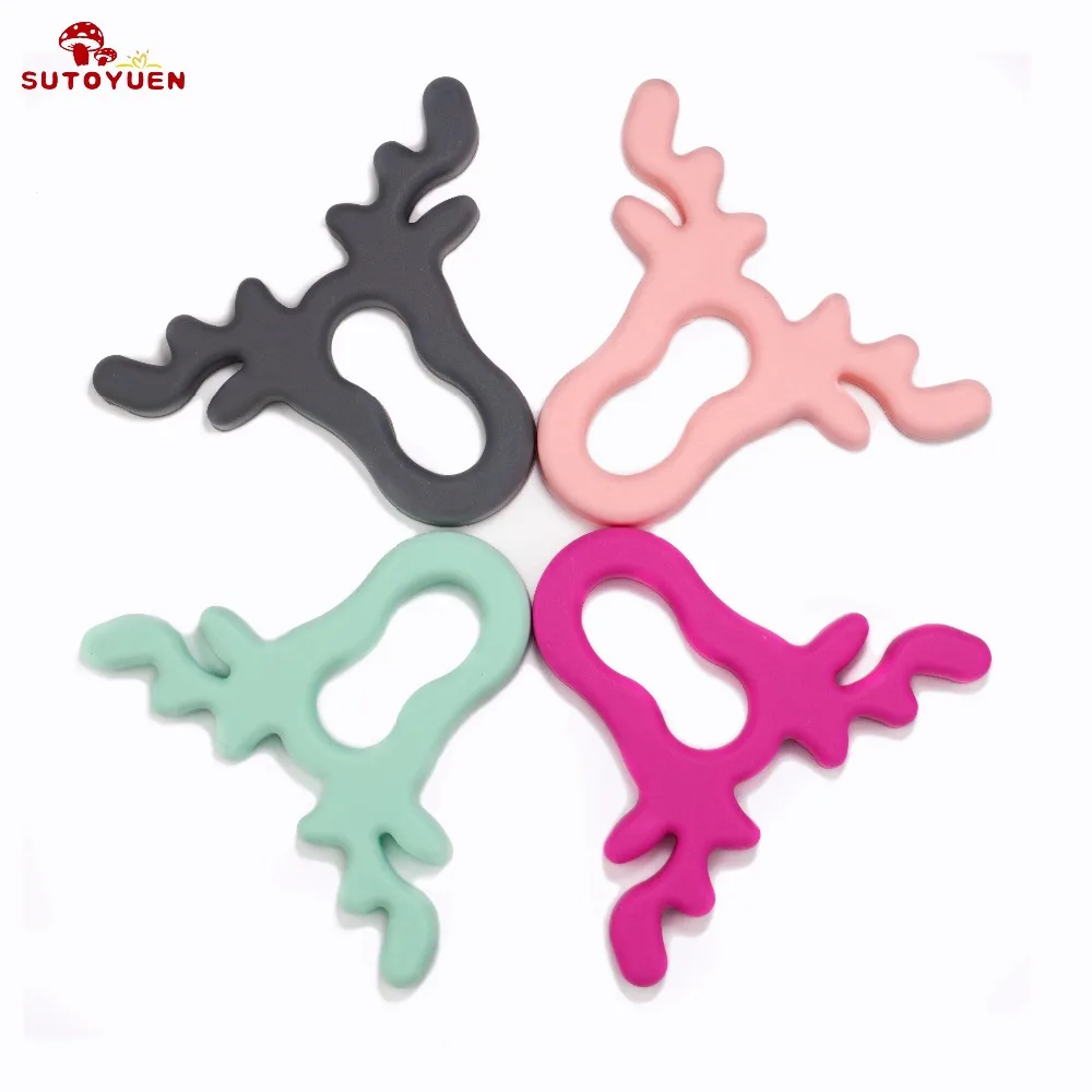 Deer Horn Silicone Teether Toys DIY Baby Teething Dummy Pacifier Sensory Pendant