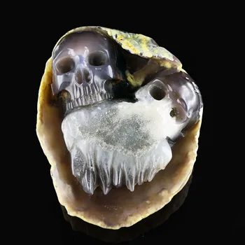 

7.75" GEODE VIOLET AGATE Handmade Carved Crystal Skull Crystal Realistic Crystal Healing Furnishing Articles Figurine AD56