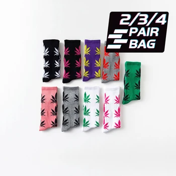 

New 2/3/4 Pairs Multicolored Maple Leaf Printing Hip Hop Crew Socks Funny Street Happy Socks Men Harajuku socks