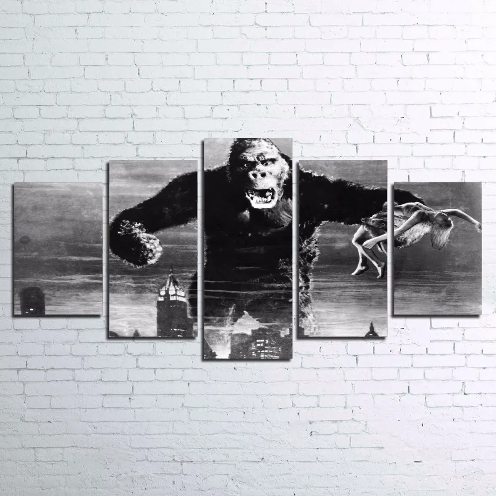Modular Canvas Poster Frame Home Decor Living Room 5 Pieces Vintage King Kong Painting Wall Art HD Printed Movie Pictures