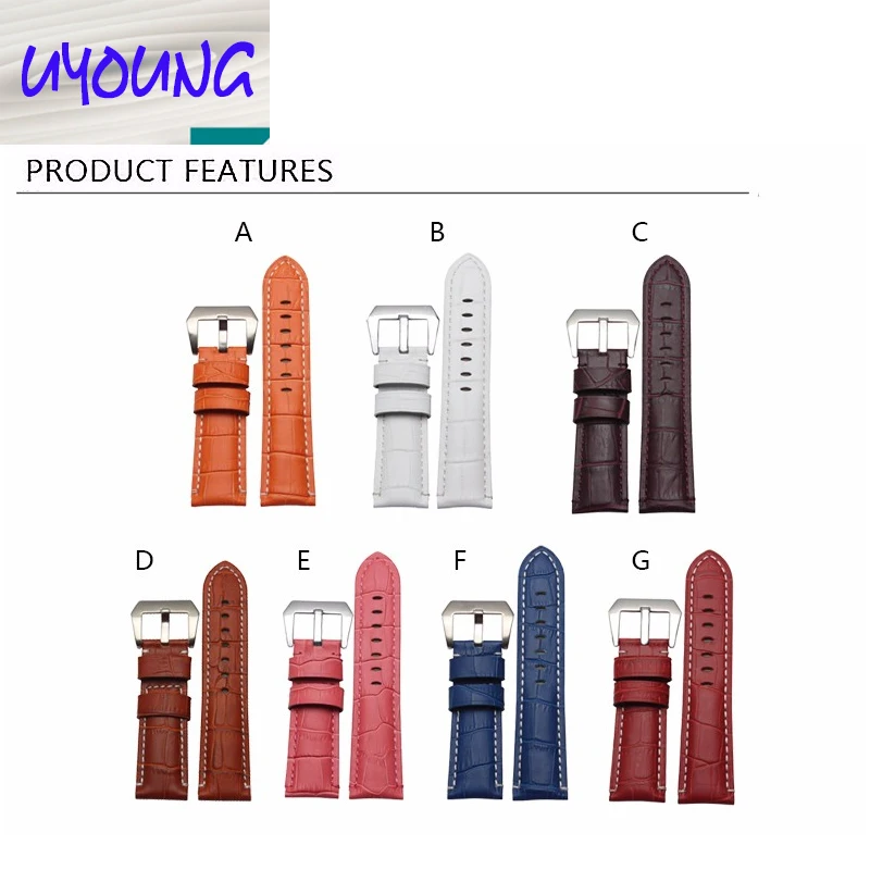 24mm Leather strap Orange Baizi Mei red real leather belt Comfortable to wear Thick texture Suitable