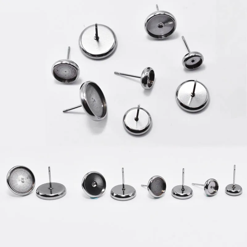 

20pcs Stainless Steel Blank Earring Stud Base Fit 6 8 10 12mm Cabochon Cameo Settings DIY Jewelry Making Accessories Supplies