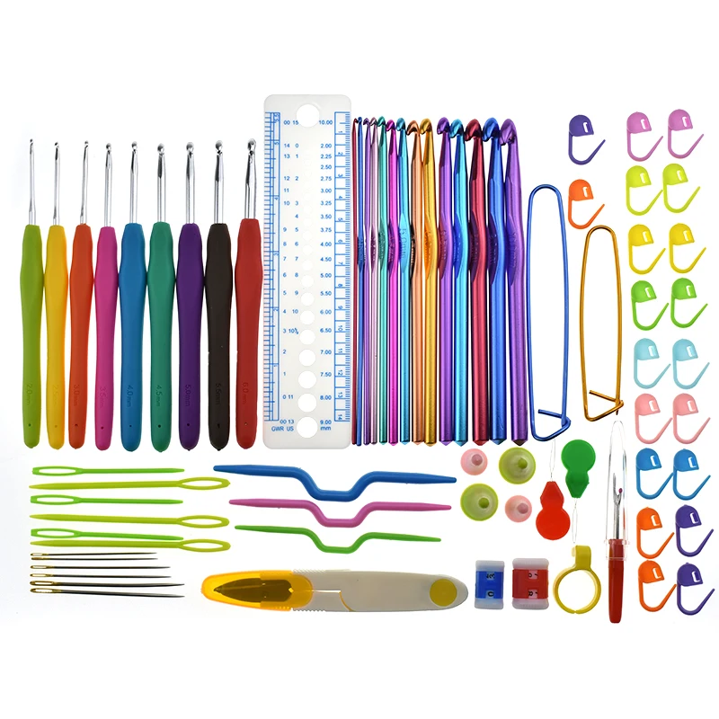 Mix 23pcs Crochet Hooks Set Yarn Knitting Needle Sewing Needles Scissors Set With Blue Case Women DIY Craft Tools Accessories  (4)