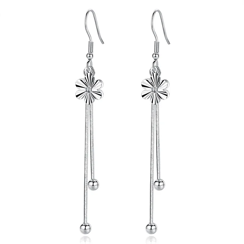 

925 Sterling Silver Fashion Long Tassels Flower Drop Earrings for Women Jewelry Valentine's Day Gifts New Hot Sale Wholesale