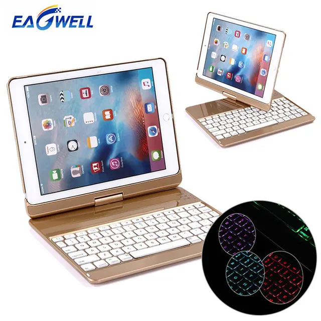 Special Price Eagwell Backlit Light Bluetooth Keyboard Case 360 Degree Rotating Tablet Keyboard Cover Case For iPad 9.7 2017 Pro 9.7 Air 1 2 
