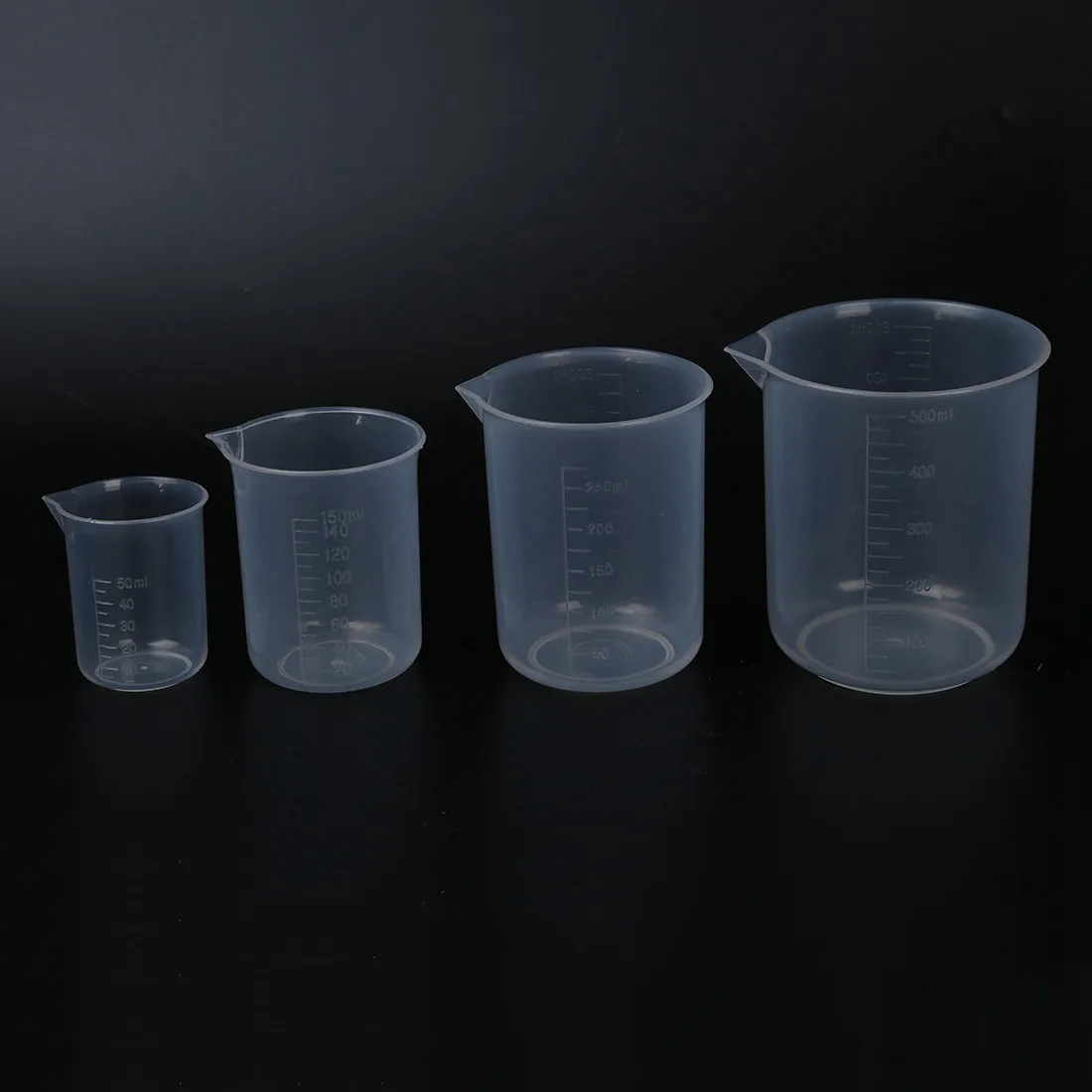

50 150 250 500 ml Laboratory transparent plastic measuring cup 4 pieces. Tool measuring cup