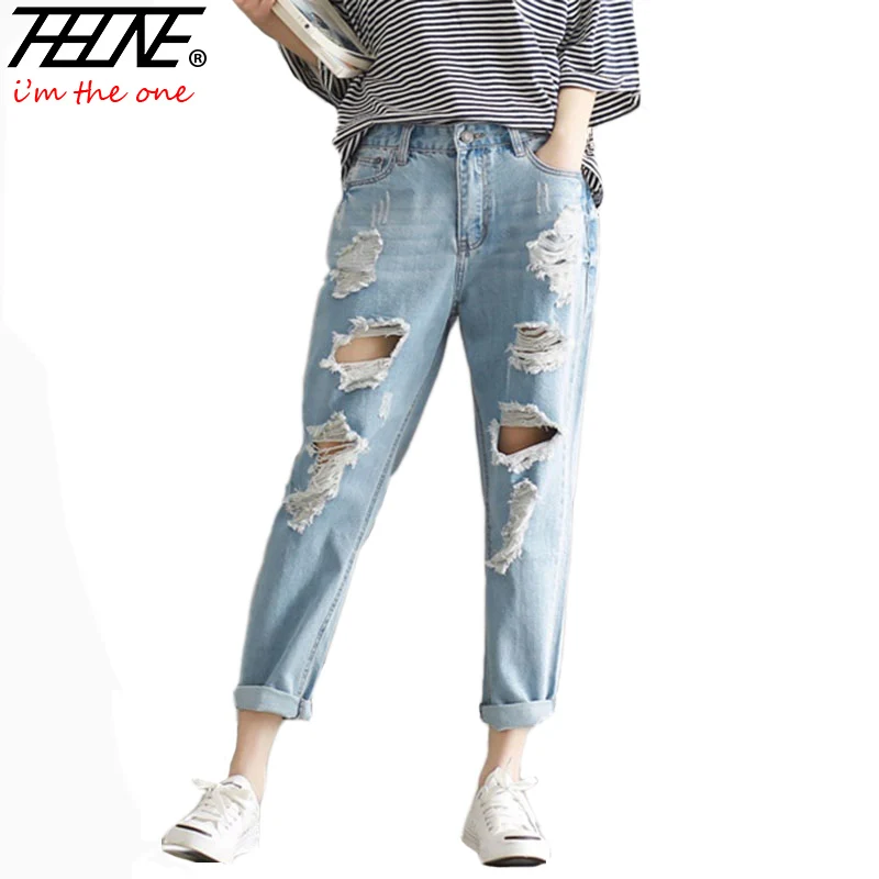 

2018 Summer Jeans Pants Women Denim Pants Femme Trousers Big Holes Slim Fit Plus Size 3XL Loose Boyfriend Ripped Jeans Women