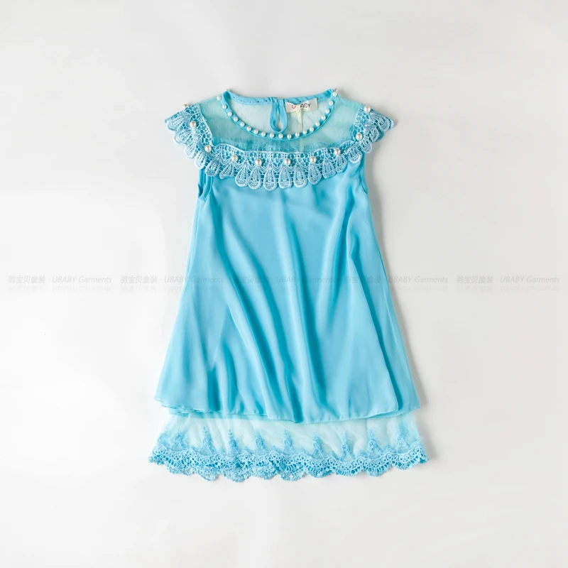 В году, Новое поступление. Летнее Плиссированное шифоновое цельнокроеное платье с воротником с пайетками, детская одежда розовый/зеленый - Цвет: style 1 blue