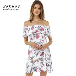 NORMOV S-XL Для женщин Boho Стиль летние платья пикантные с открытыми плечами Цветочный принт платье большой Размеры элегантное платье 2017