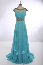 Neue Ankunft 2015 Abendkleider A-Line Scoop Kurzarm Perlen Backless Chiffon-kleid abendkleid Nach Maß Vestidos