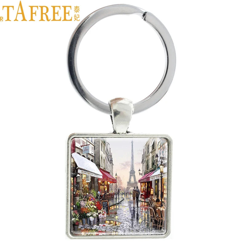 

TAFREE Art Picture Eiffel Tower Keychain Keyring France Lovers Stroll In The Streets Of Paris Romantic Lovers Jewelry E525