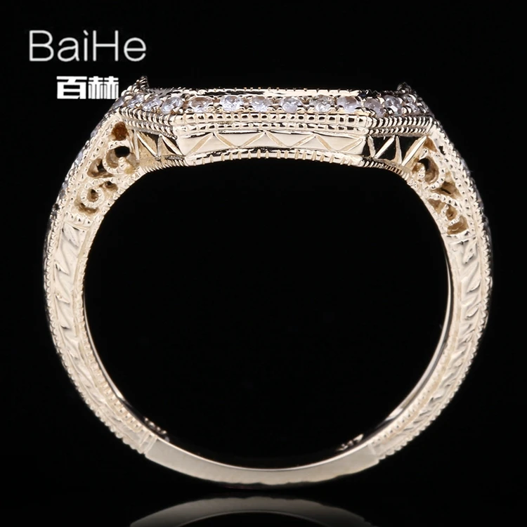 BAIHE Solid 14 K желтое золото(AU585) 0.17CT Сертифицированный круглый H/SI натуральные бриллианты свадебные женские модные ювелирные изделия кольцо
