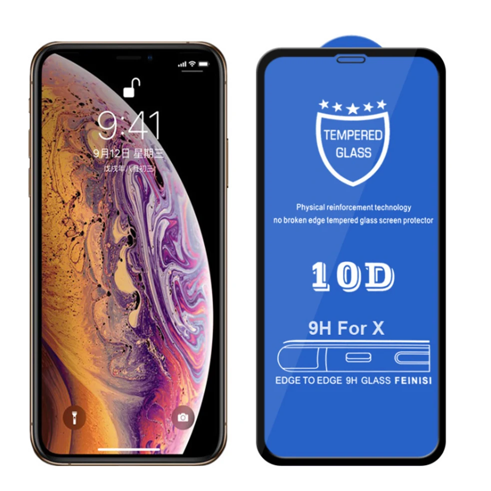 Изогнутое закаленное стекло 10D 9H для iPhone X XR XS Max защита экрана полное покрытие