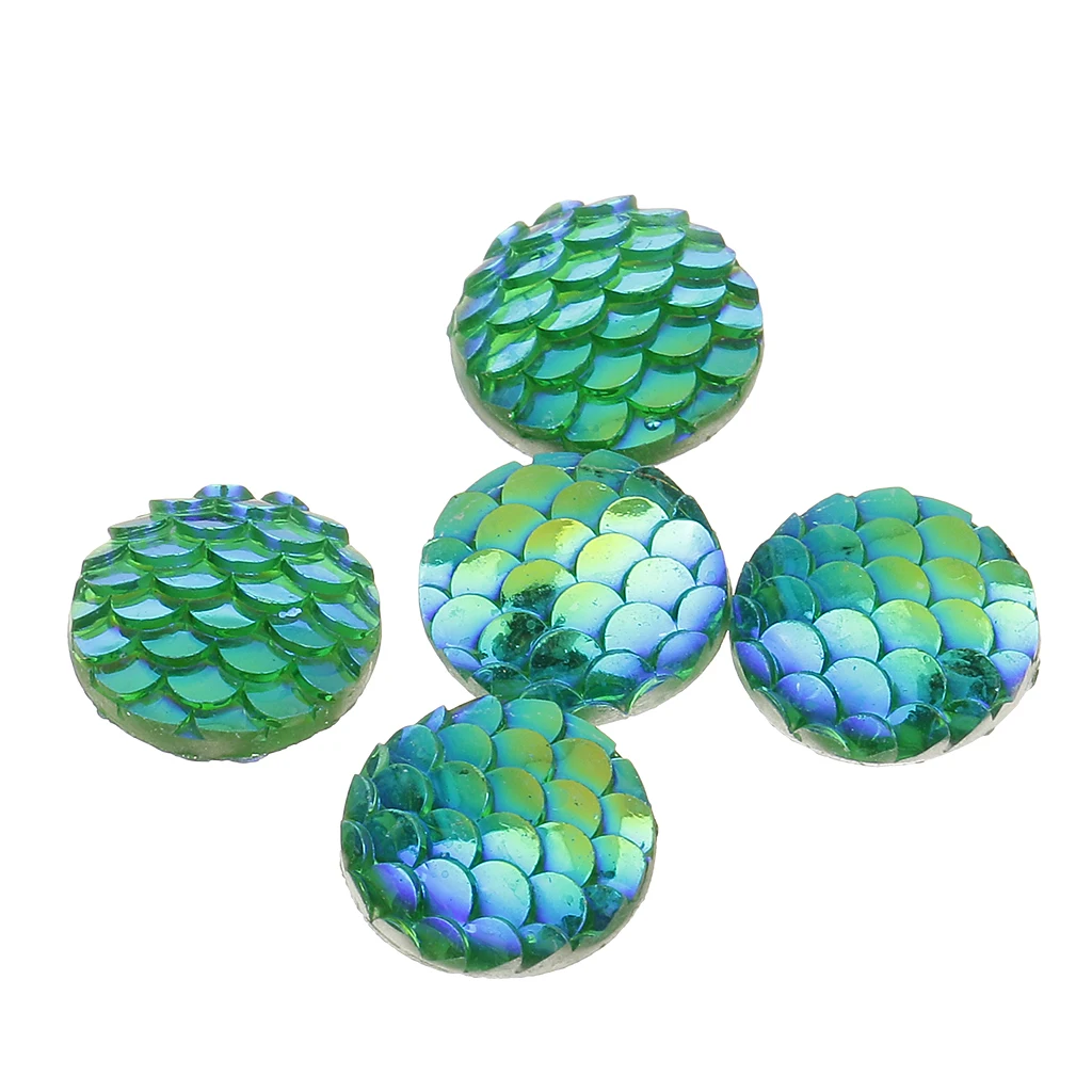 100 Pieces Green and Deep Purple Colors Mermaid Dome Seals Cabochon Jewelry Supplies DIY Embellished Crafts 12 mm