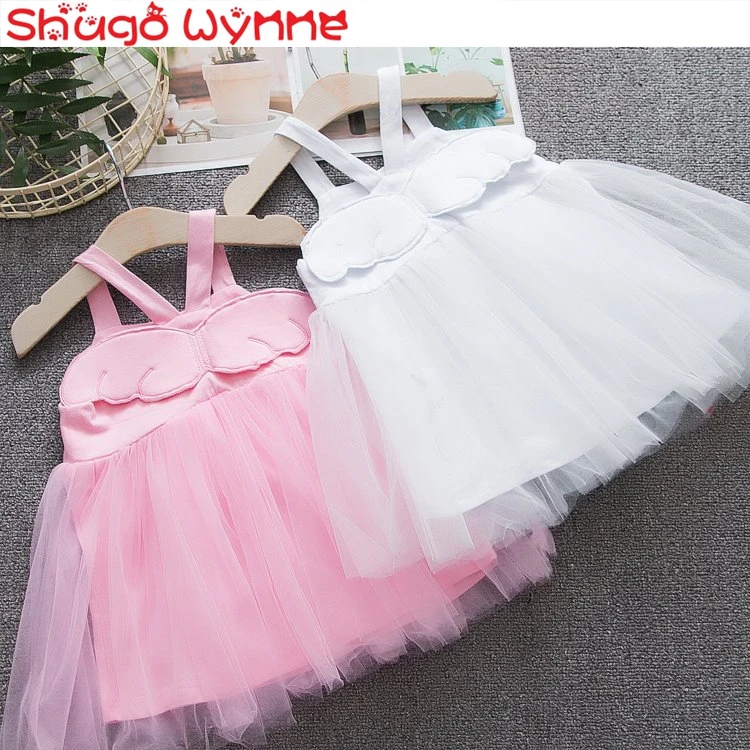

2019 Summer Baby Girls Spaghetti Strap Angel Wing Princess Birthday Party Mesh Tutu Dress Kids Cute Beach Dresses vestidos