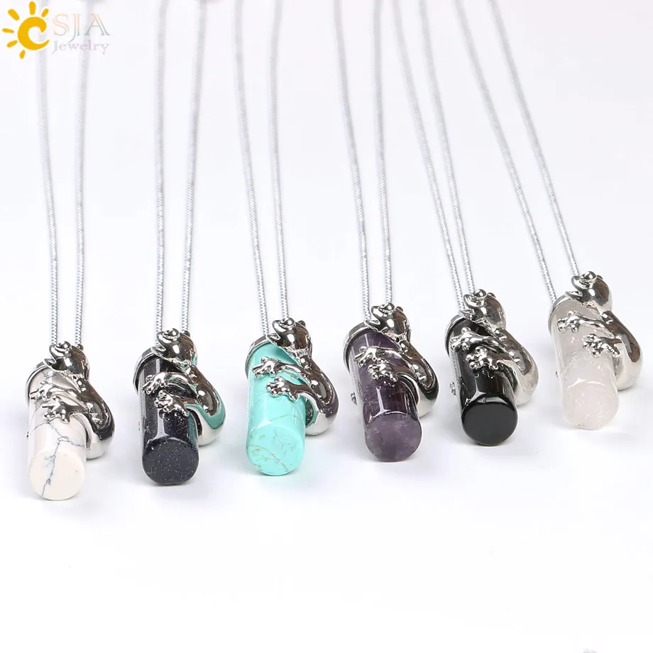 CSJA Pink Quartz Gem Power Statement Necklace Natural Gem Stone Pendant Frog Jewellery Male Female E184
