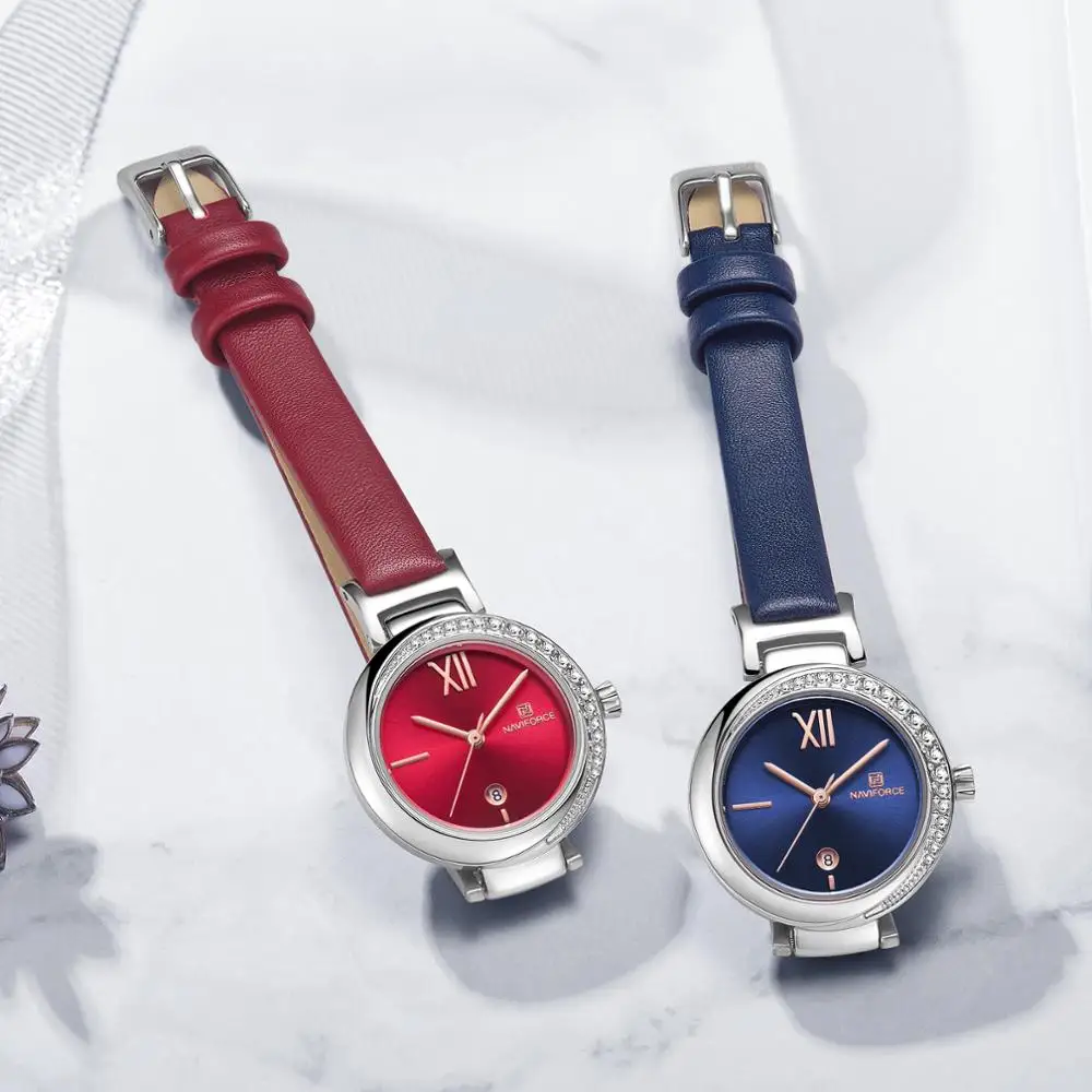 Skup NAVIFORCE kobiety zegarek marki mody luksusowy zegarek kwarcowy panie zegarki dziewczyna sukienka zegar zegarek z paskiem skórzanym Montre Femme Reloj Mujer
