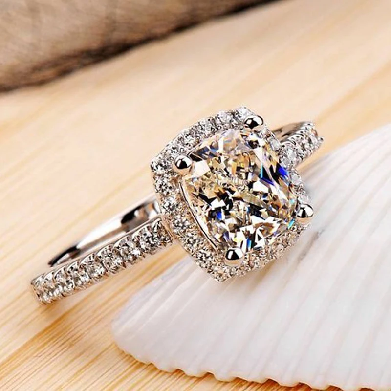 Роскошные 2 ct CZ кольца женские RingTrendy новые белые кристаллы 4 зубец циркония Романтические Свадебные обручальные кольца для женщин