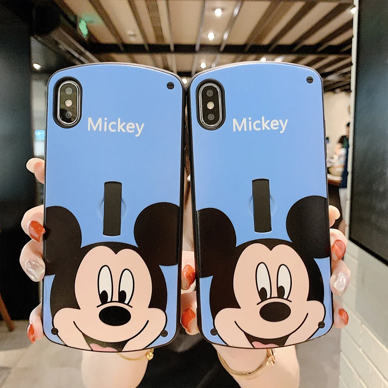 

cartoon Mickey TPU PC Phone Case for iphone X XS Max XR 8 7 6 6S Plus Finger Ring Loop Kickstand Disneys cover coque