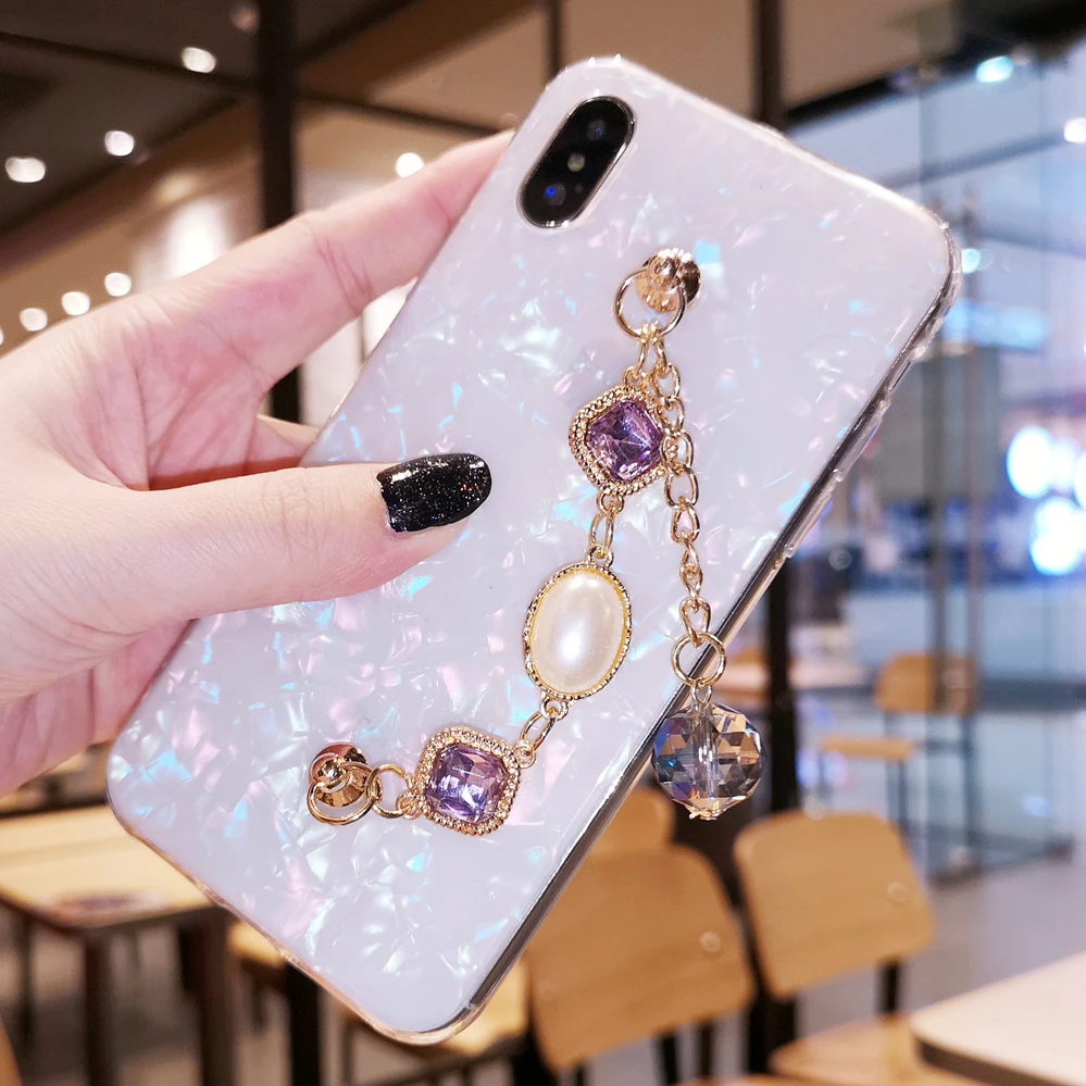 LaMaDiaa For iPhone 11 Pro MAX 6 6s 7 8 6Plus 7/8Plus X XS XR diamond chain bracelet shell phone case |