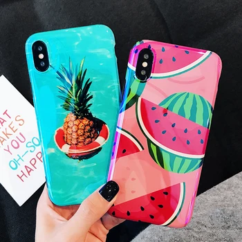 

LOVECOM Blu-Ray Cases For iPhone XR XS Max X 6 6S 7 8 Plus Cute Fruit Peach Pineapple Watermelon Soft IMD Phone Back Cover Gift