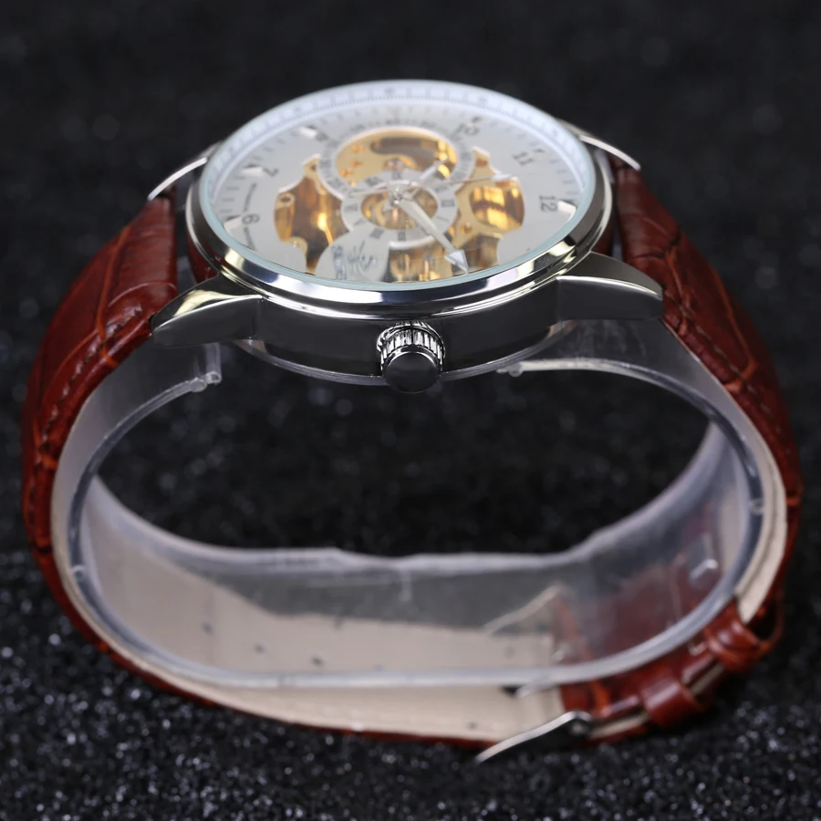 الأزياء التلقائية الميكانيكية ووتش العلامة التجارية الفاخرة SEWOR ساعات الهيكل العظمي العسكرية على مدار الساعة جلد الرجال عارضة erkek kol saatleri