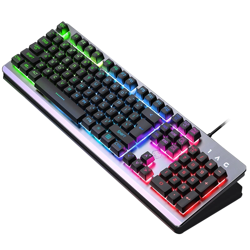 Игровая клавиатура 104 Keycaps RGB с подсветкой Водонепроницаемая Бесшумная клавиатура компьютерная игровая USB Проводная для настольного ноутбука