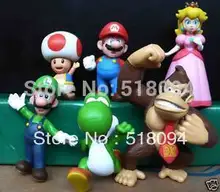 Super Mario Bros Luigi Donkey Kong Peach Toshi Mushroom PVC Action Figures Toys 6pcs/set SMFG245