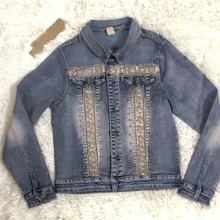 Европейская станция осень и зима бисероплетение уличная опрятная джинсовая куртка женская короткая тонкая куртка с длинным рукавом Верхняя одежда Топ