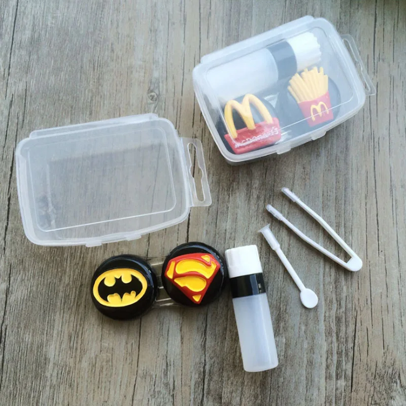 Contact Lens Case Transparent Set Superman Batman Fries Beauty Box Contact Lens Care Case Mate Box