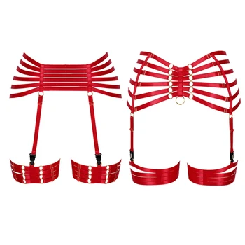 

Women Sexy Body Harness Hollow Out Strappy Red Garter Belts Harajuku Punk Plus Size Night Clubs Clothing Stockings Suspender