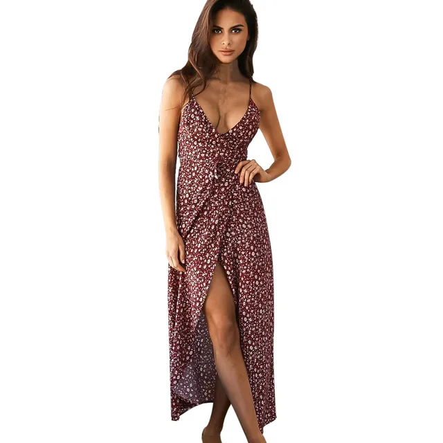 bohemian style long maxi dresses women sexy v neck sleeveless floral printes