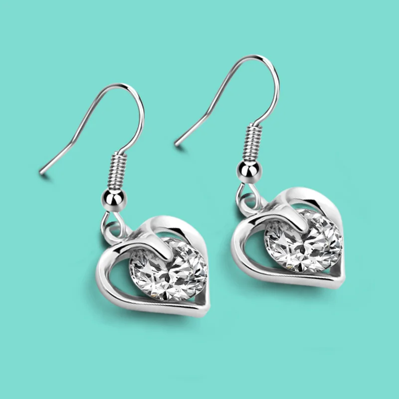 

New Women's Earrings Heart-shaped Inlay Pendant in Sterling Silver Silver Solitaire Ladies' Fashion Jewelery Birthday Gift