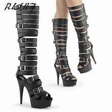 Rlinf на шнуровке на очень высоком каблуке Новые панк пряжки ремня декоративные туфли борьбе с горизонтальной сапоги Высокие сапоги Для женщин