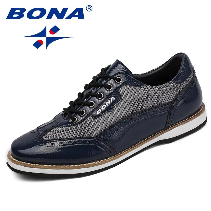 BONA/Новинка; классическая Стильная мужская повседневная обувь; мужские оксфорды на шнуровке; удобная мужская обувь из микрофибры; Быстрая - Цвет: DEEP  BLUE