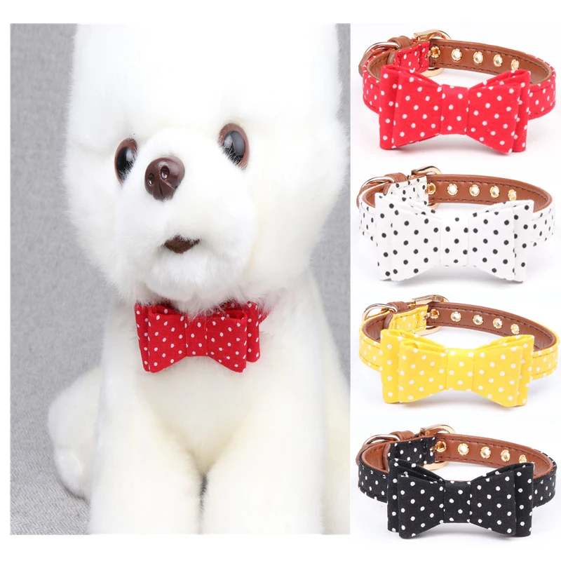 

Fashion Cute Dot Bowknot Pet Cat Dog Collar dog necklace for Teddy Pug Schnauzer Small dog cat pet accessories