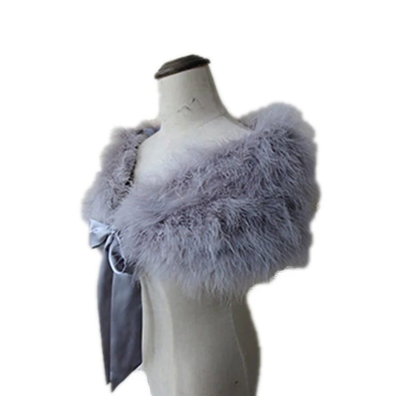 Women Real Ostrich Feather Fur Cape Wedding Party Winter Shawl Scarf 16colors 