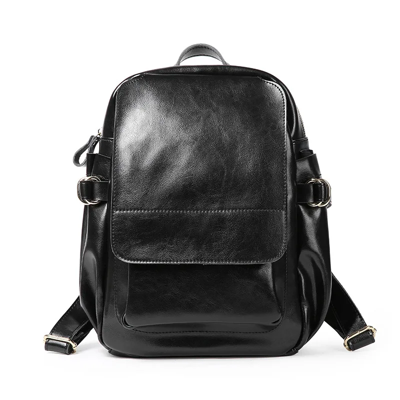 Винтажный женский рюкзак из натуральной кожи, рюкзаки для девочек-подростков, школьная сумка, женская сумка через плечо, большой рюкзак, школьный рюкзак - Цвет: Black