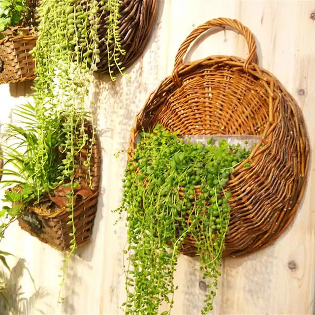 Wall Rattan Flower Baskets Decor Hanging Pot For Garden Wall Rattan Flower Baskets Decor Hanging Pot For Garden Artificial Plants Home Decoration Novelty Household
