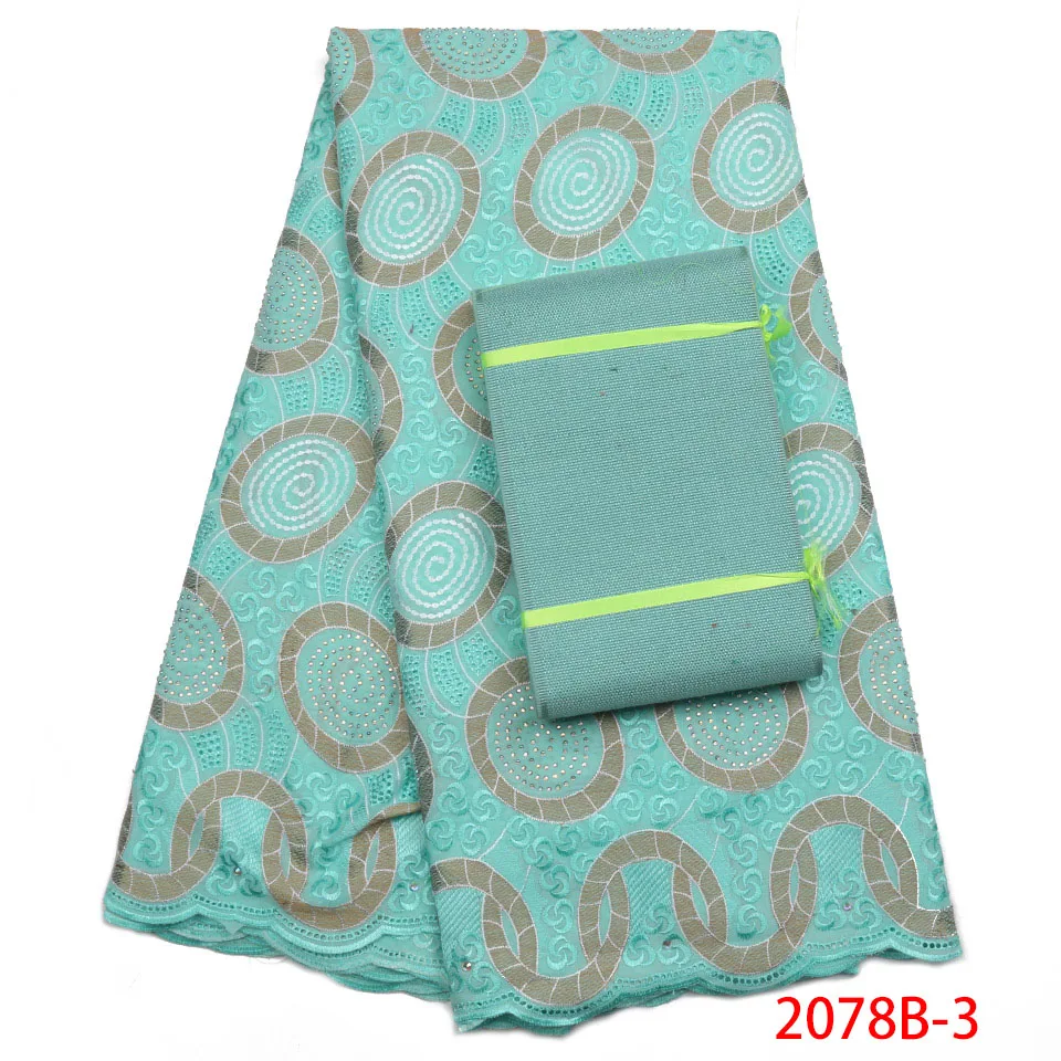 

2018 Newest African Cotton Lace Fabric High Quality Swiss Voile Lace In Switzerland Stones Cotton Fabric And Aso Oke AMY2078B-2